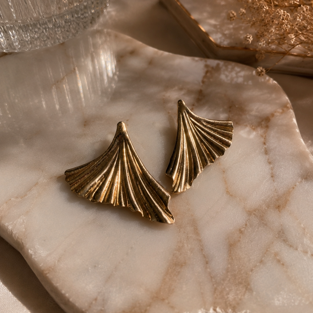 golden ginkgo earrings